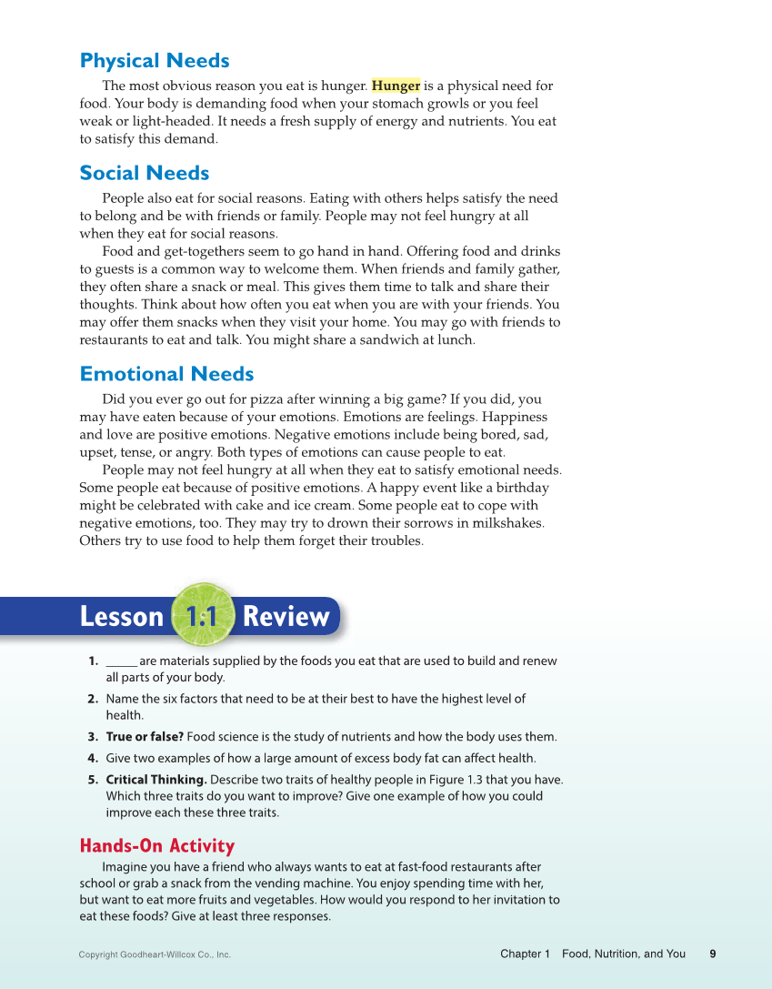 Adventures in Food and Nutrition 6e, Textbook page 9