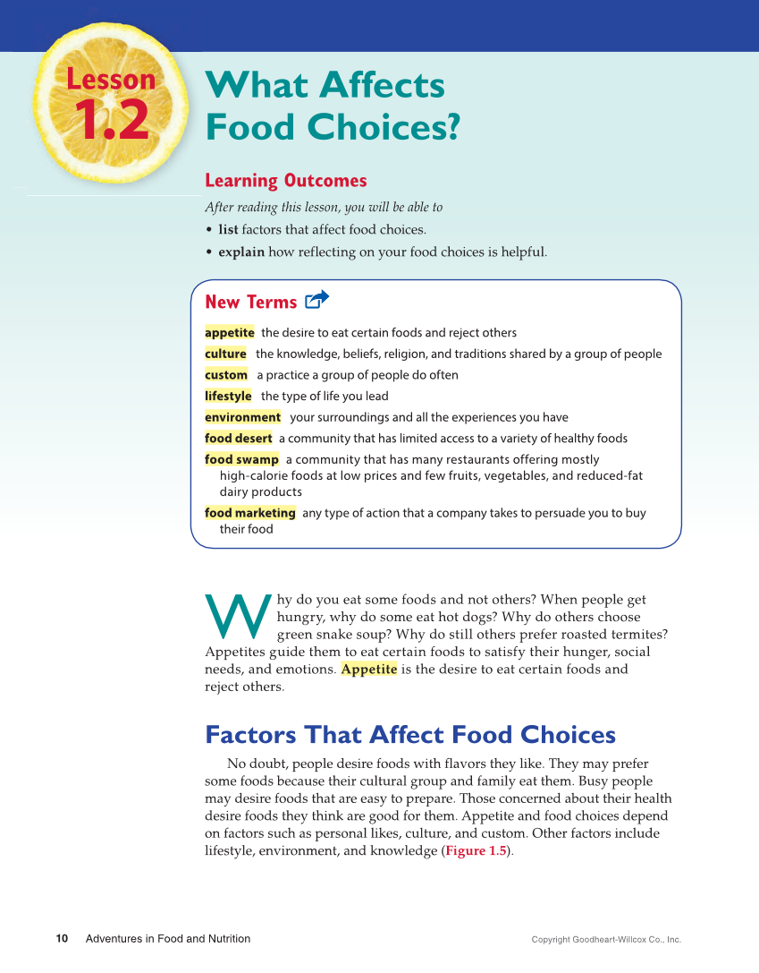 Adventures in Food and Nutrition 6e, Textbook page 10