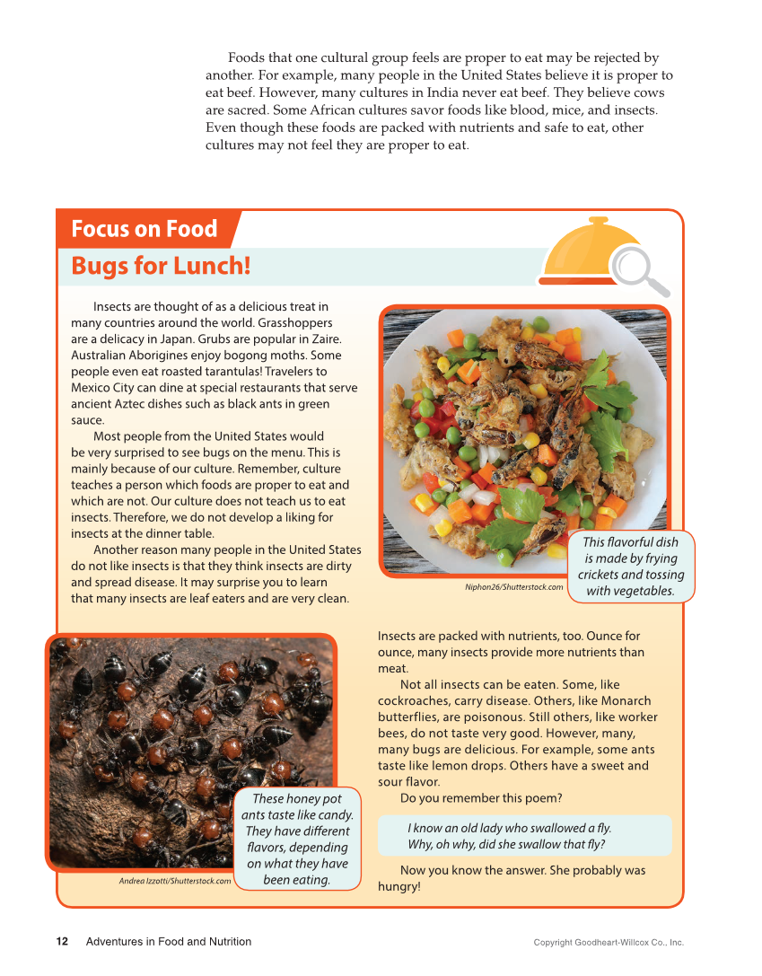 Adventures in Food and Nutrition 6e, Textbook page 12