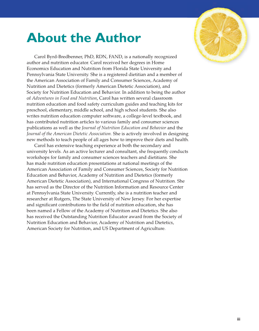 Adventures in Food and Nutrition 6e, Textbook page iii