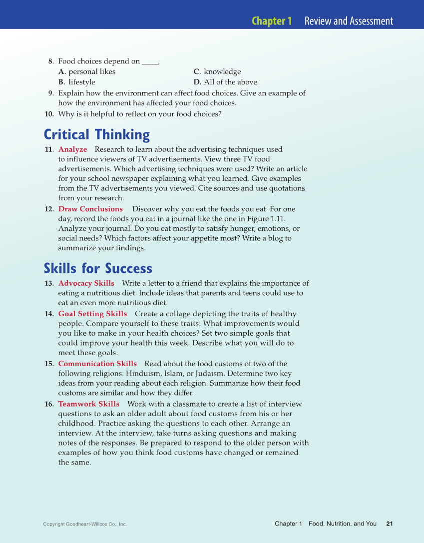 Adventures in Food and Nutrition 6e, Textbook page 21