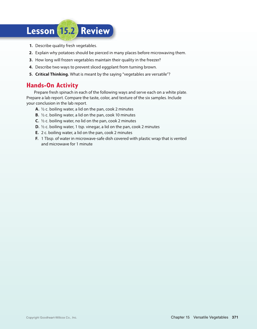 Adventures in Food and Nutrition 6e, Textbook page 371