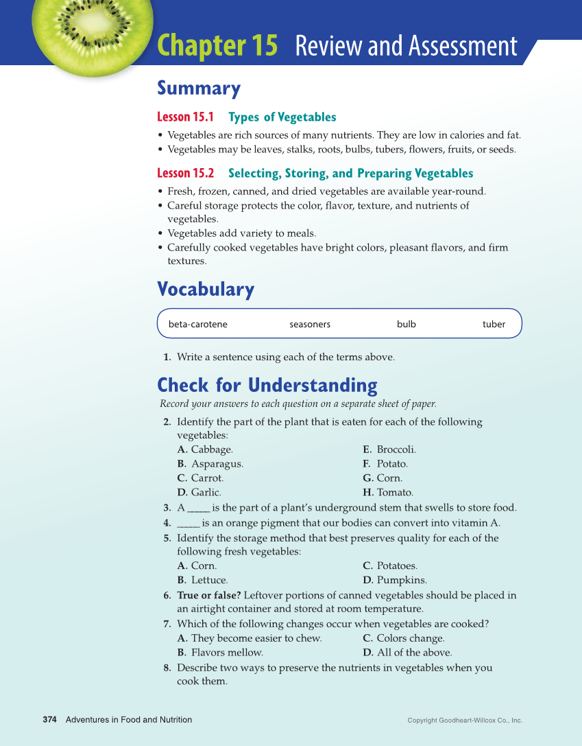 Adventures in Food and Nutrition 6e, Textbook page 374