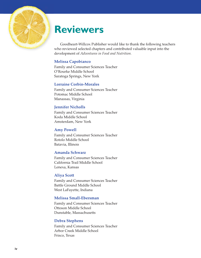 Adventures in Food and Nutrition 6e, Textbook page iv