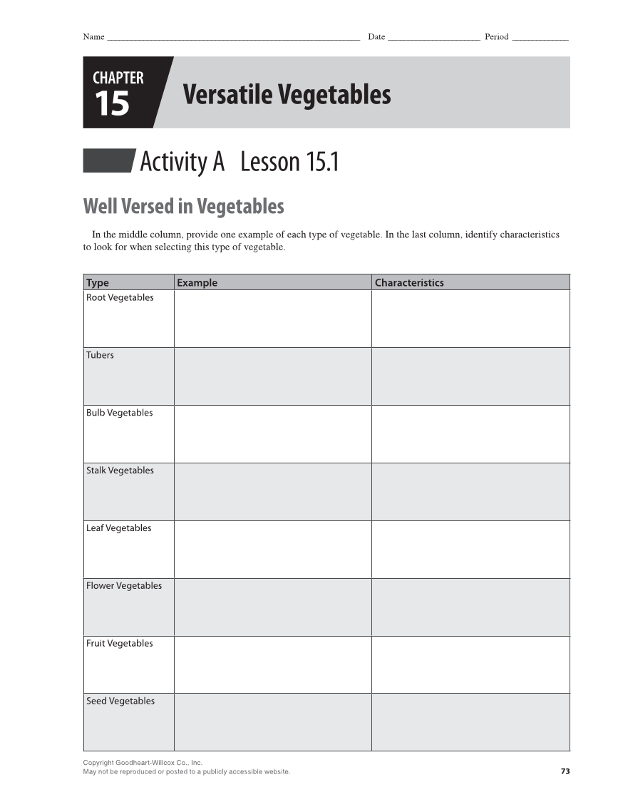Adventures in Food and Nutrition 6e, Workbook page 73