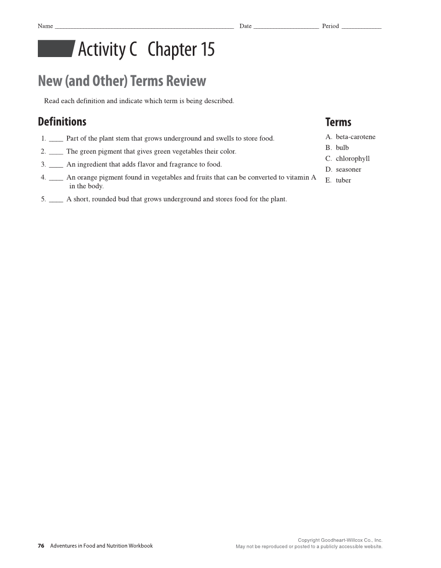 Adventures in Food and Nutrition 6e, Workbook page 76