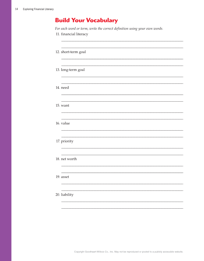 Exploring Financial Literacy, 2nd Edition page 14