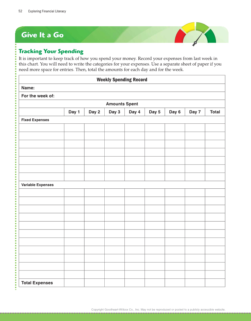 Exploring Financial Literacy, 2nd Edition page 52