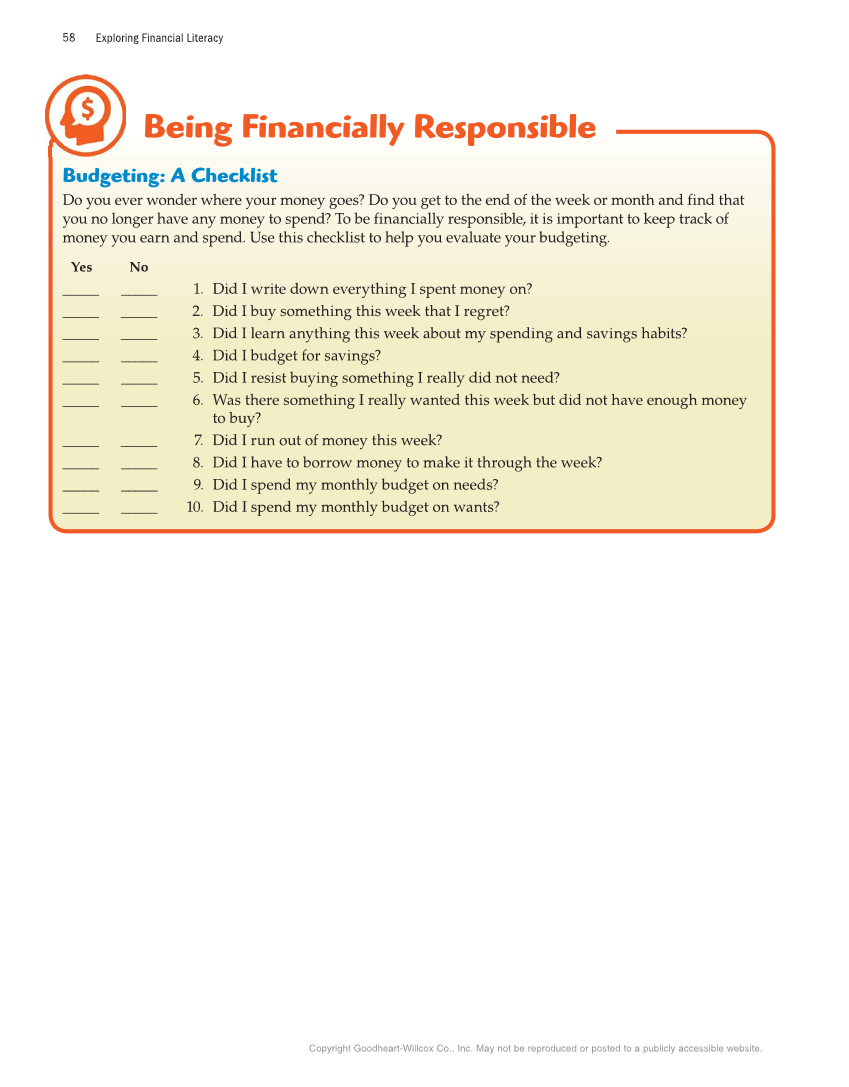 Exploring Financial Literacy, 2nd Edition page 58