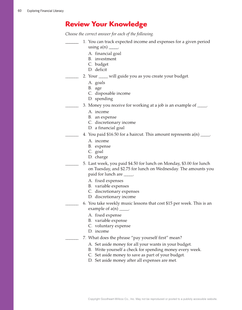 Exploring Financial Literacy, 2nd Edition page 60