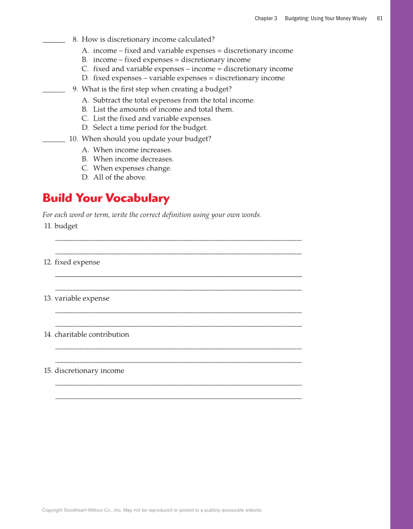 Exploring Financial Literacy, 2nd Edition page 61