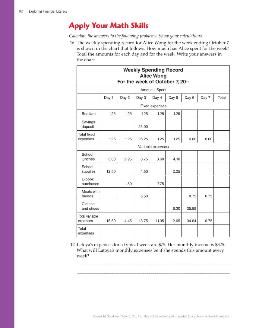 Exploring Financial Literacy, 2nd Edition page 62