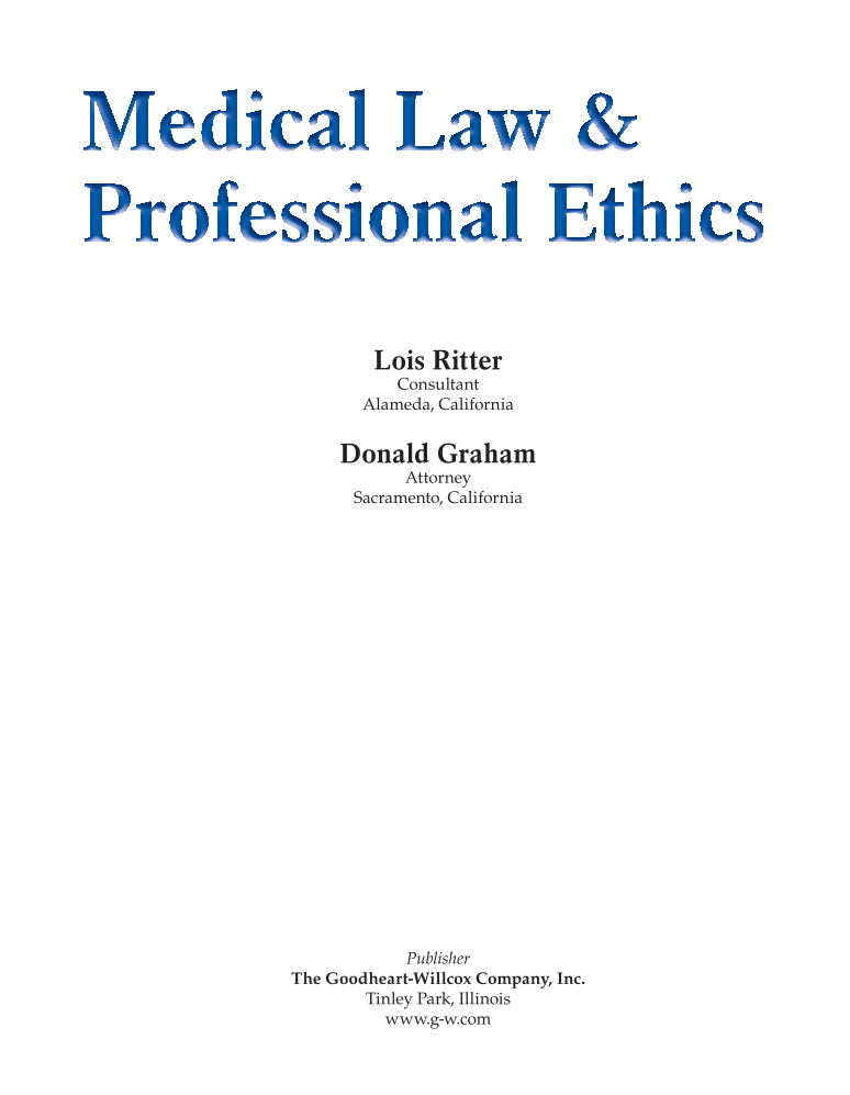 Medical Law & Professional Ethics, 1st Edition page i