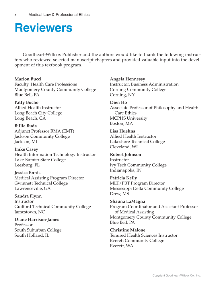 Medical Law & Professional Ethics, 1st Edition page x