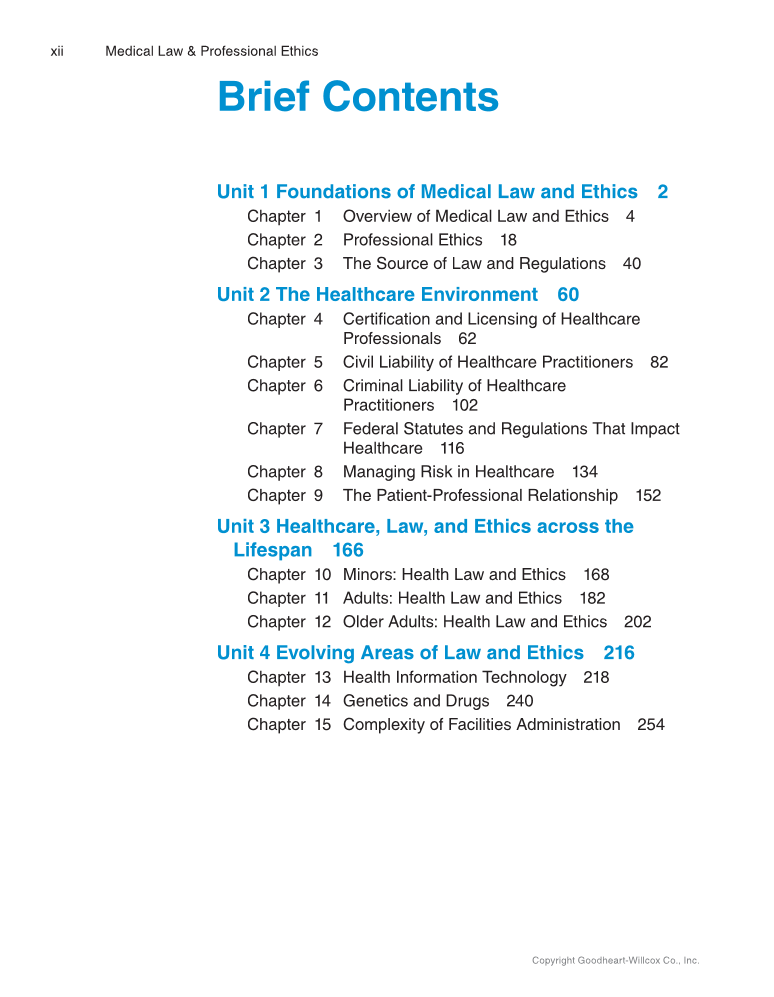 Medical Law & Professional Ethics, 1st Edition page xii