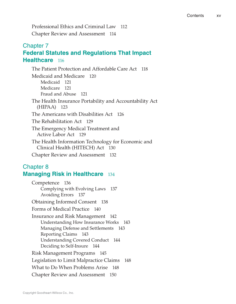 Medical Law & Professional Ethics, 1st Edition page xv