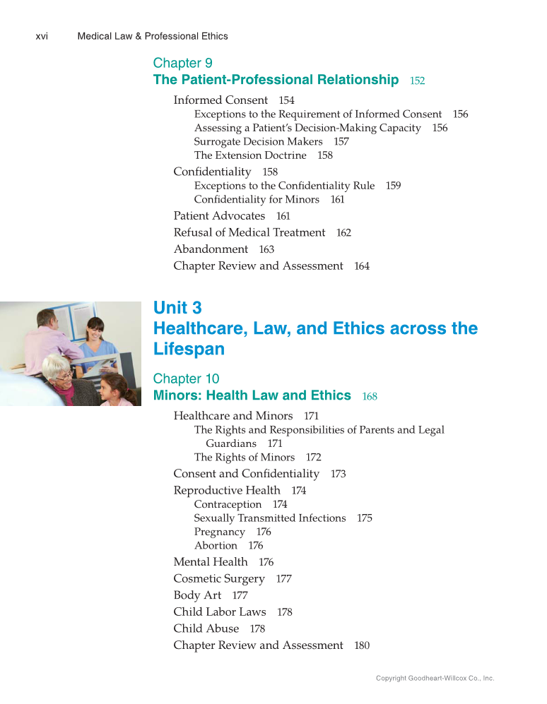 Medical Law & Professional Ethics, 1st Edition page xvi