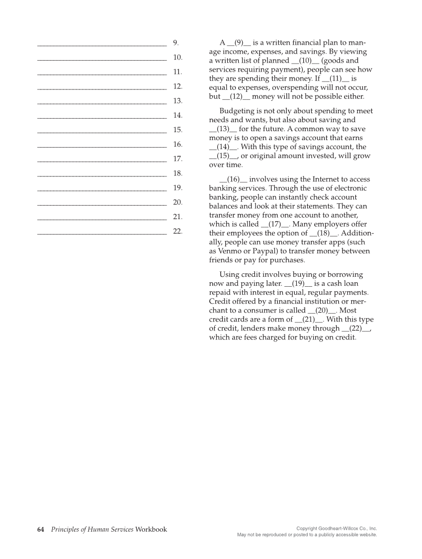 Principles of Human Services 2e, Workbook page 64