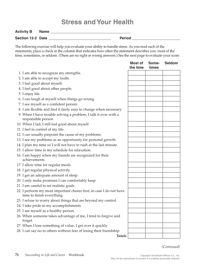 Succeeding in Life and Career: Foundations of Human Studies 12e, Workbook page 76