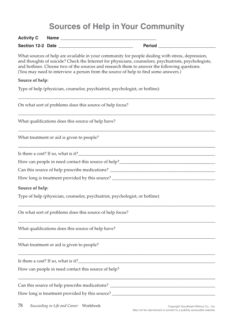 Succeeding in Life and Career: Foundations of Human Studies 12e, Workbook page 78