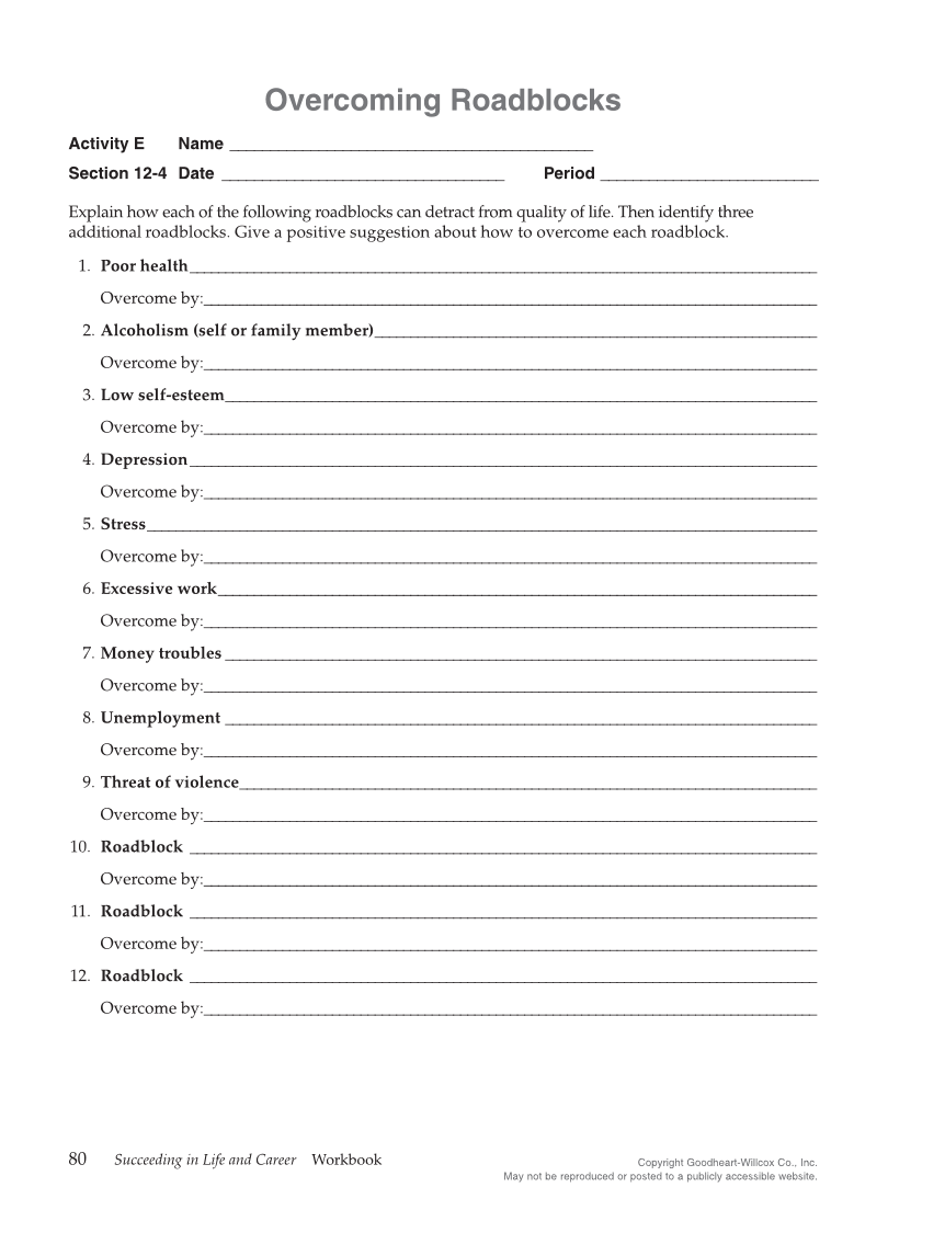 Succeeding in Life and Career: Foundations of Human Studies 12e, Workbook page 80