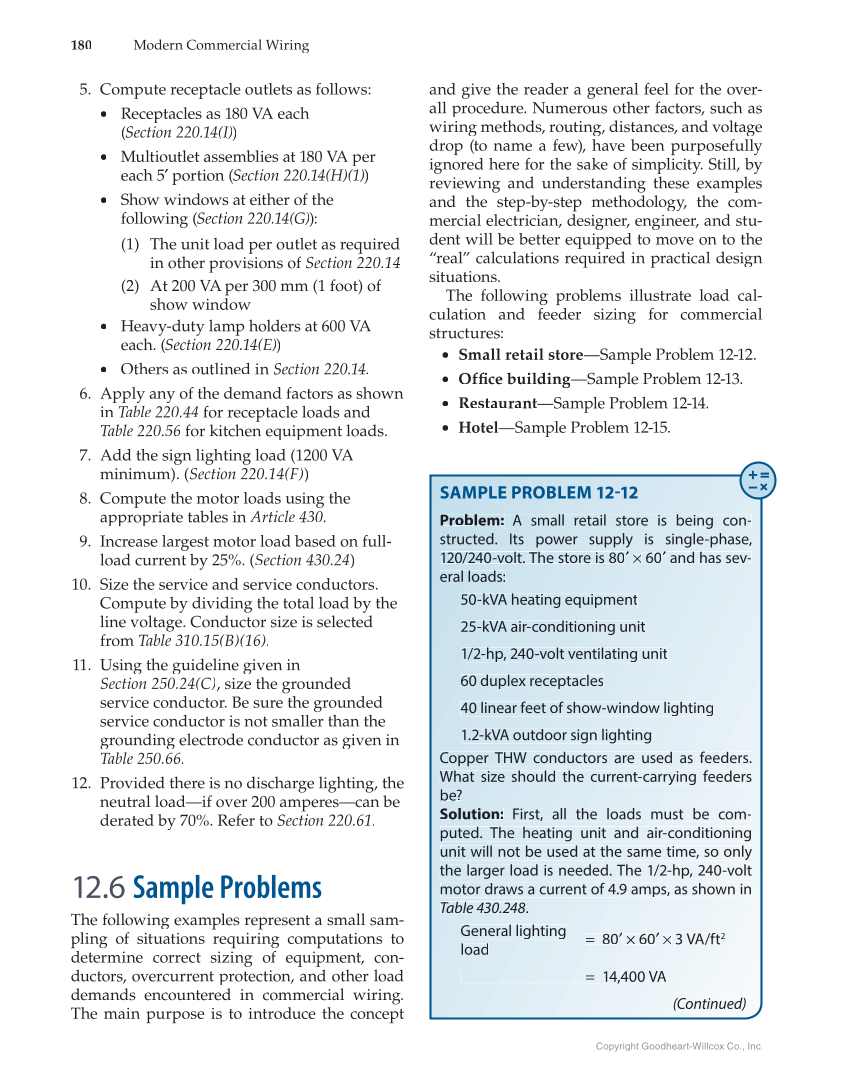 Modern Commercial Wiring, 7th Edition page 180