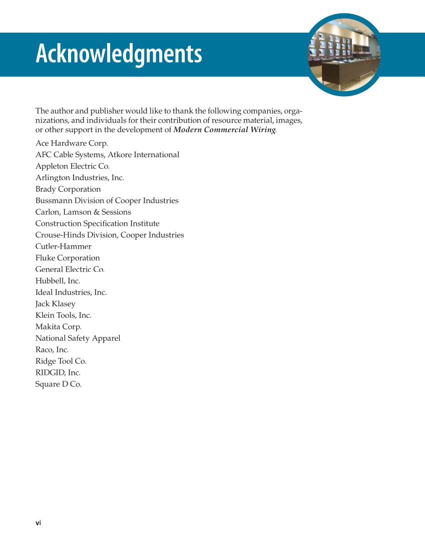 Modern Commercial Wiring, 7th Edition page vi