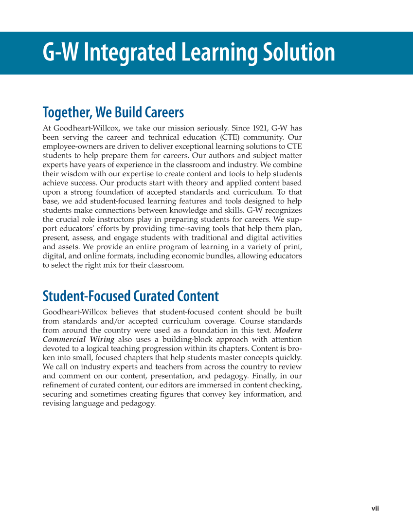 Modern Commercial Wiring, 7th Edition page vii