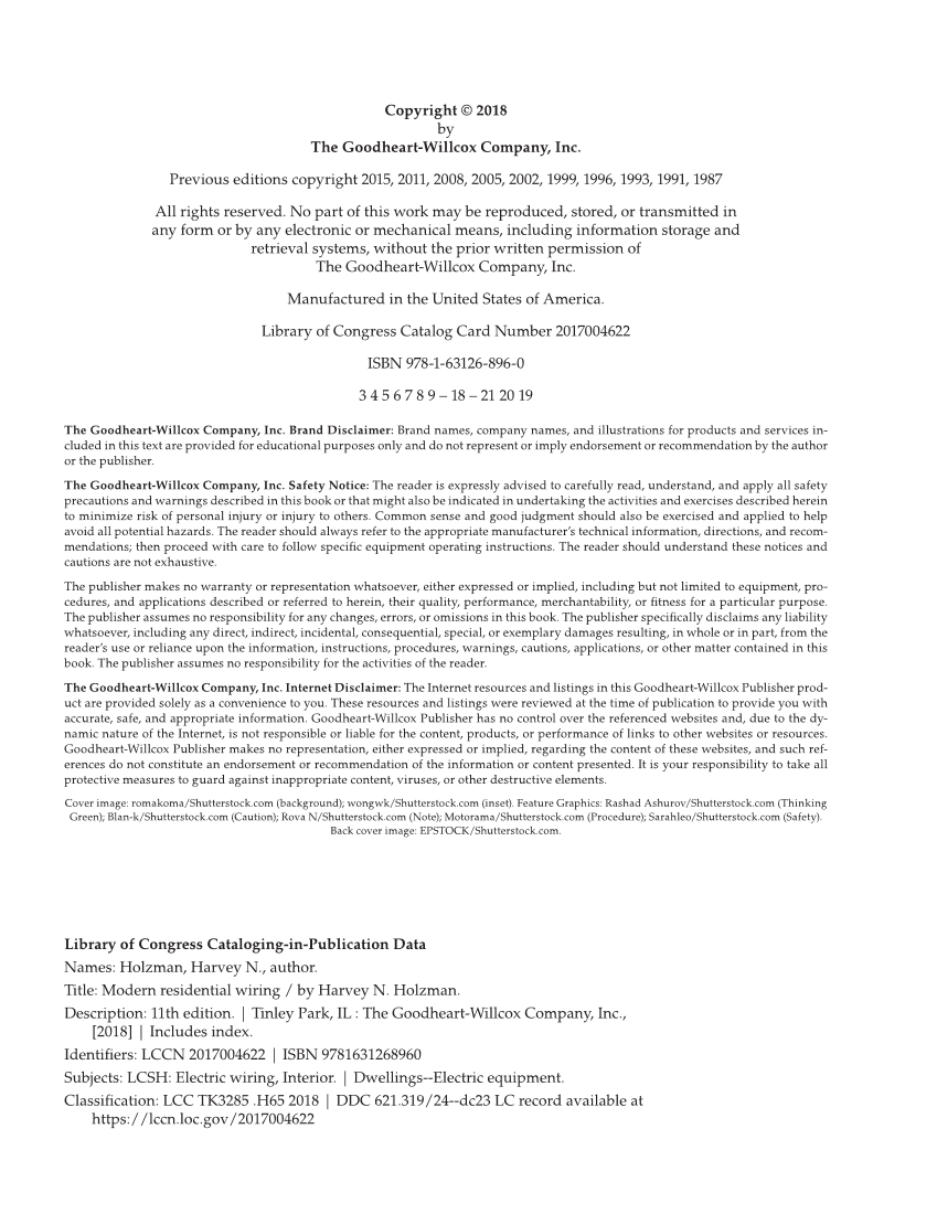 Modern Residential Wiring, 11th Edition page ii