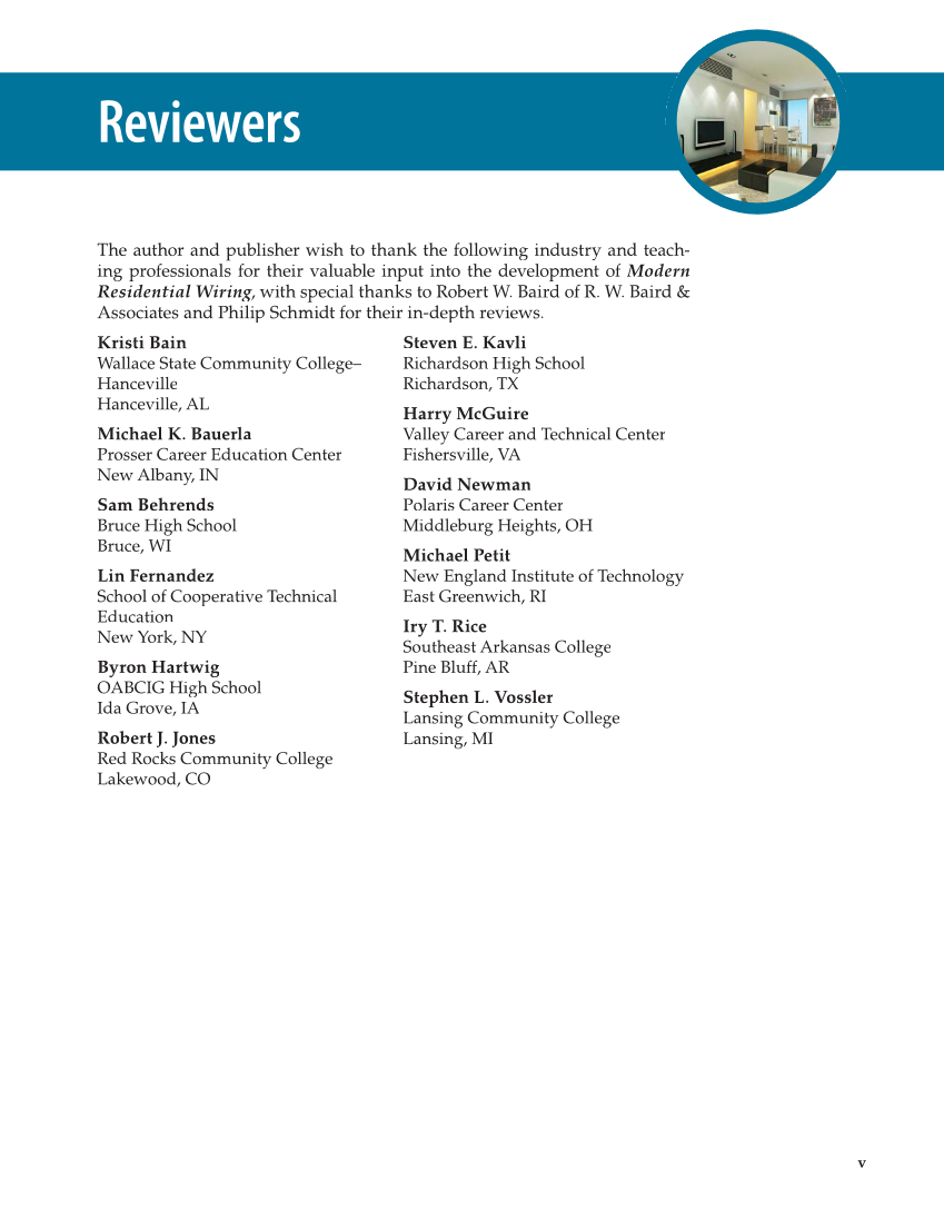 Modern Residential Wiring, 11th Edition page v