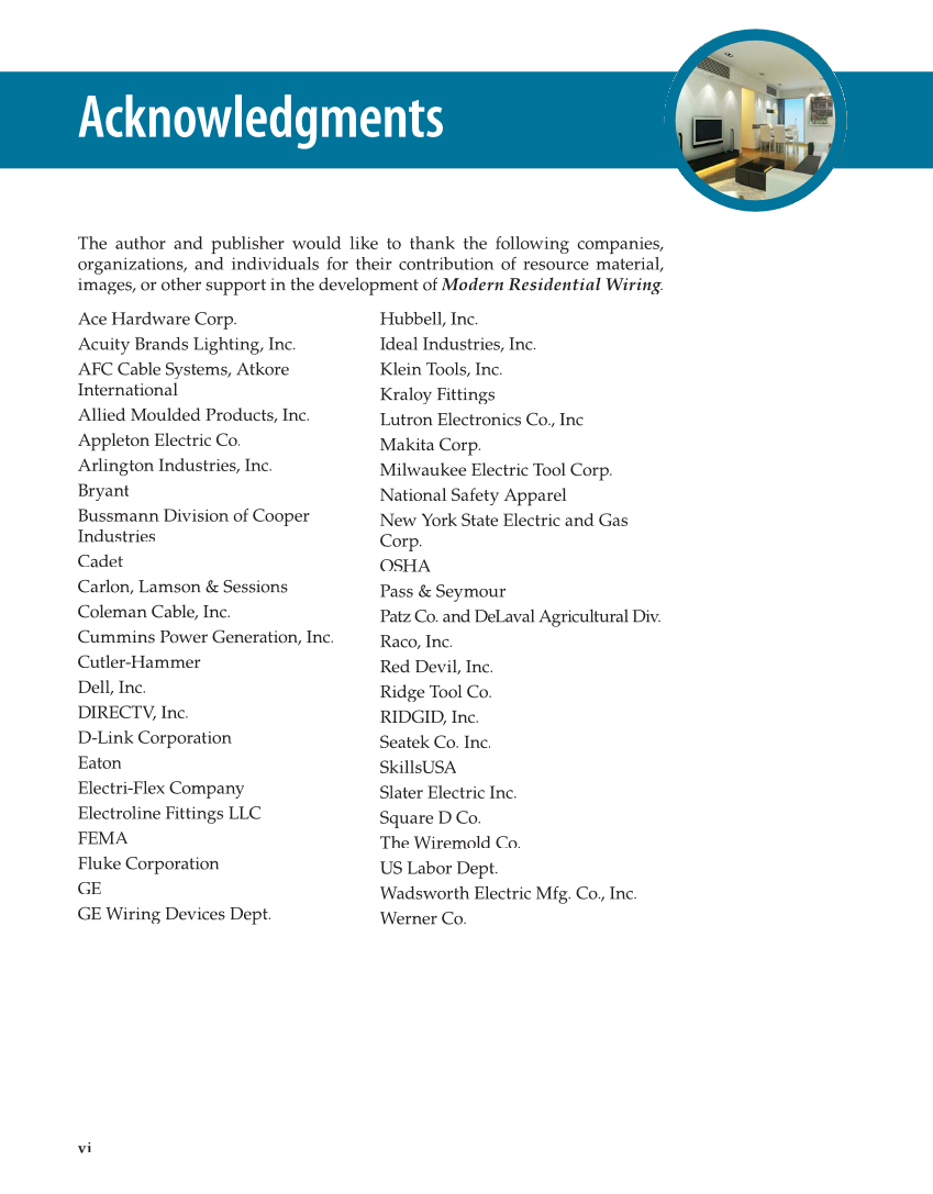 Modern Residential Wiring, 11th Edition page vi