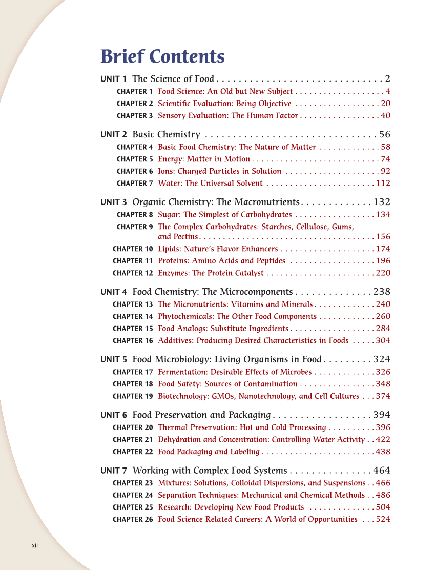 Principles of Food Science 5e, Textbook page xii