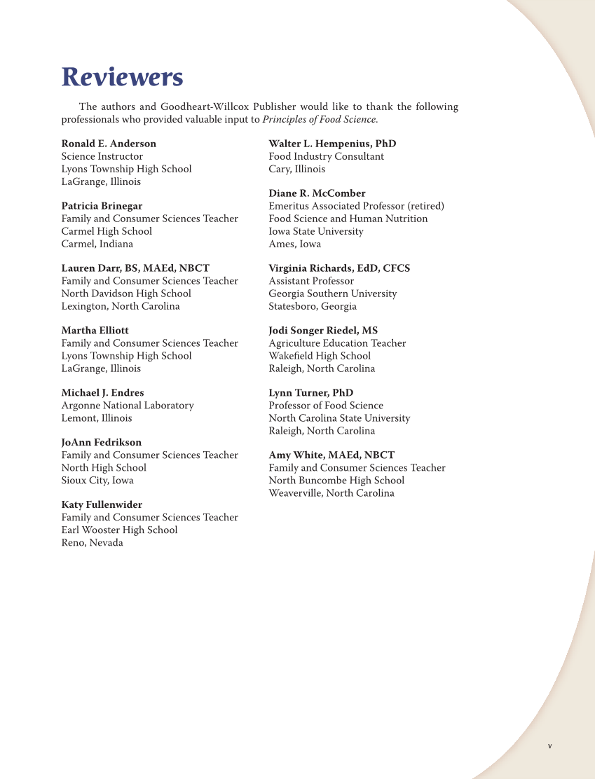 Principles of Food Science 5e, Textbook page v