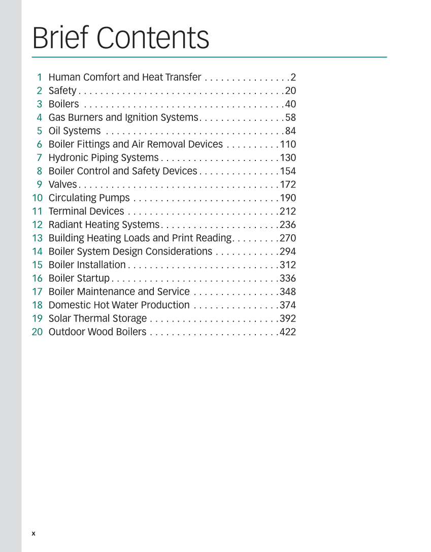 Hydronic Heating: Systems and Applications, Textbook page x