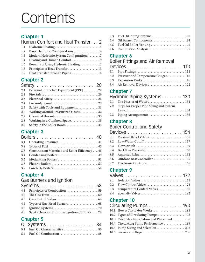 Hydronic Heating: Systems and Applications, Textbook page xi