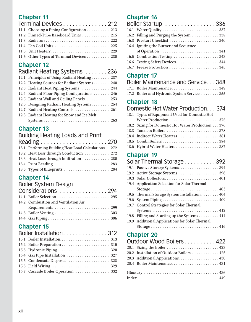 Hydronic Heating: Systems and Applications, Textbook page xii