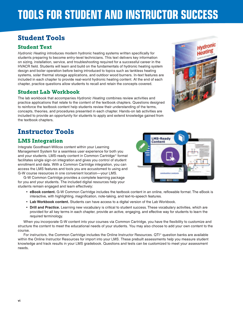 Hydronic Heating: Systems and Applications, Textbook page vi