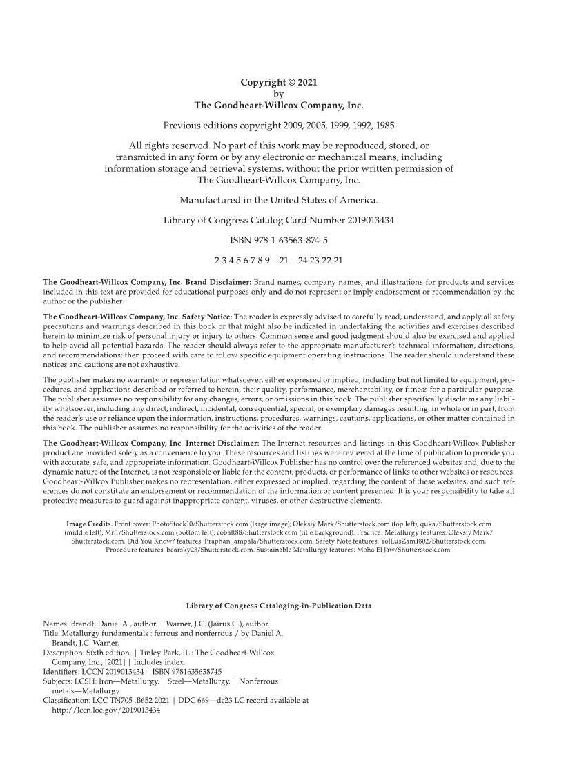 Metallurgy Fundamentals, 6th Edition page ii