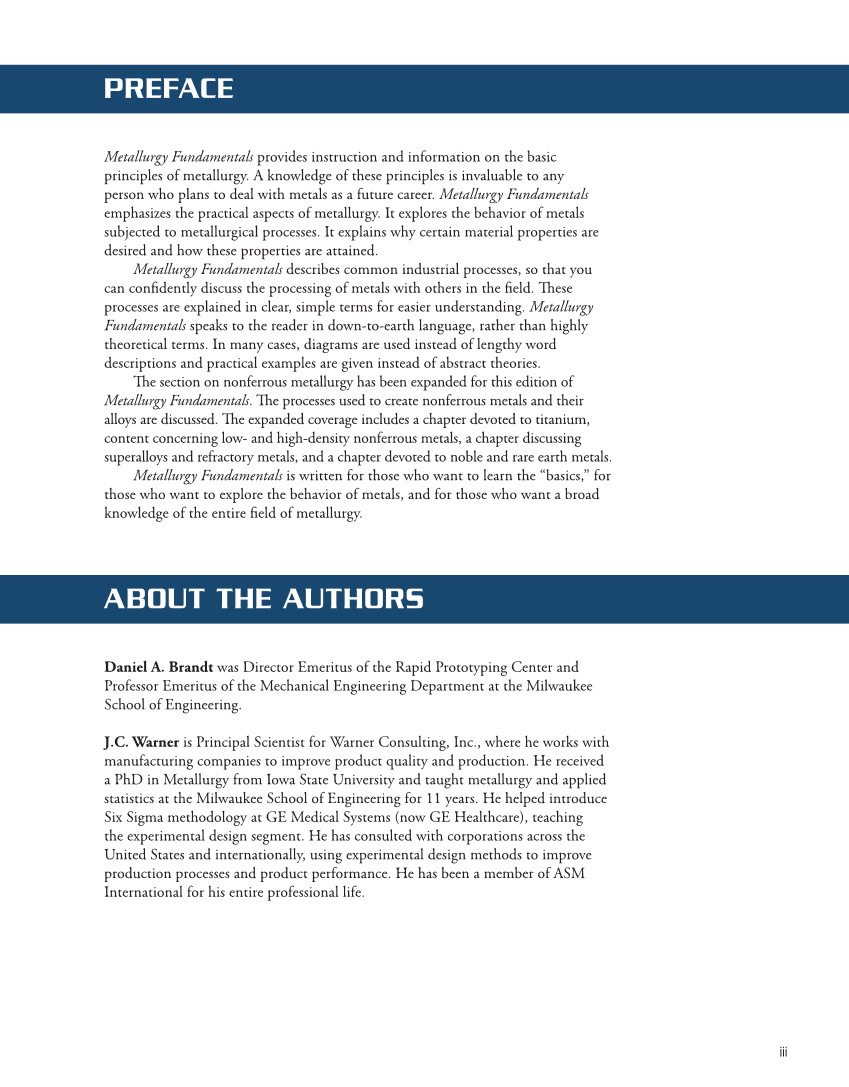 Metallurgy Fundamentals, 6th Edition page iii