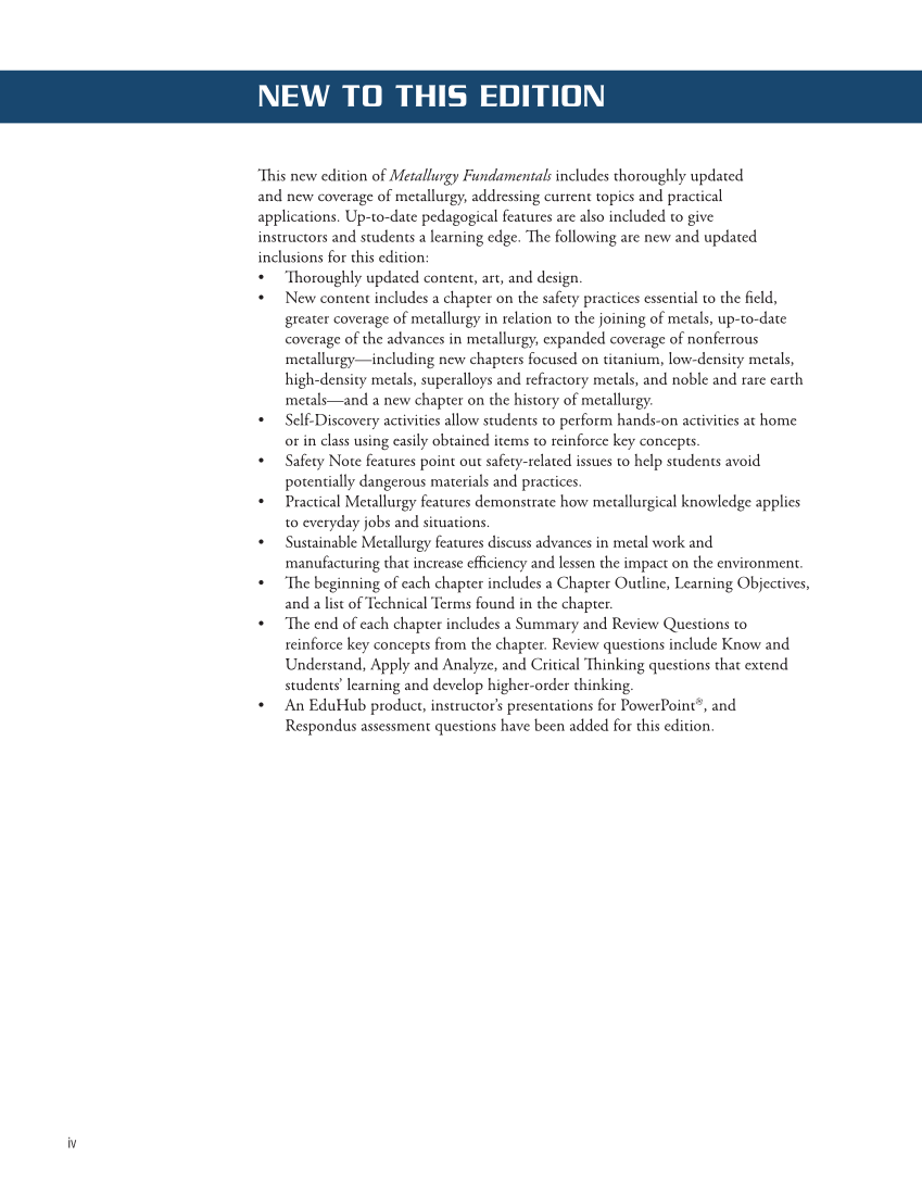 Metallurgy Fundamentals, 6th Edition page iv