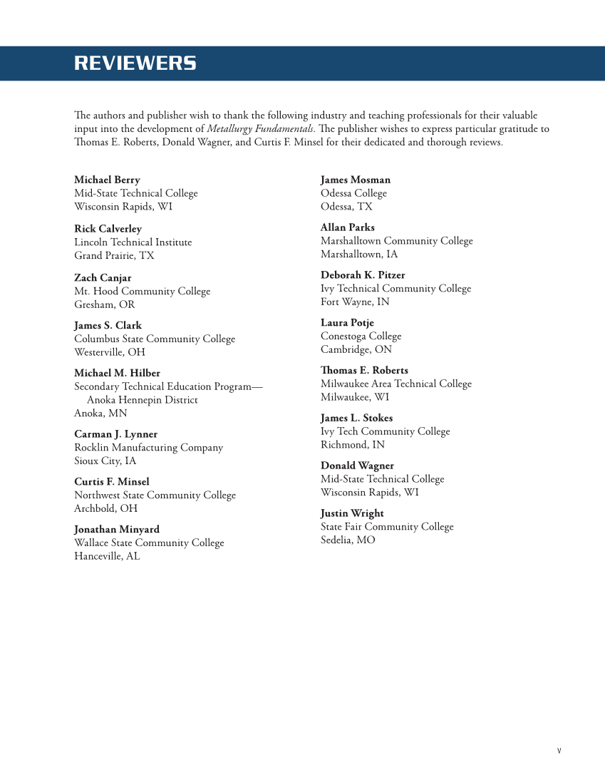 Metallurgy Fundamentals, 6th Edition page v