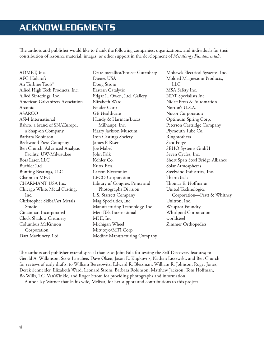 Metallurgy Fundamentals, 6th Edition page vi