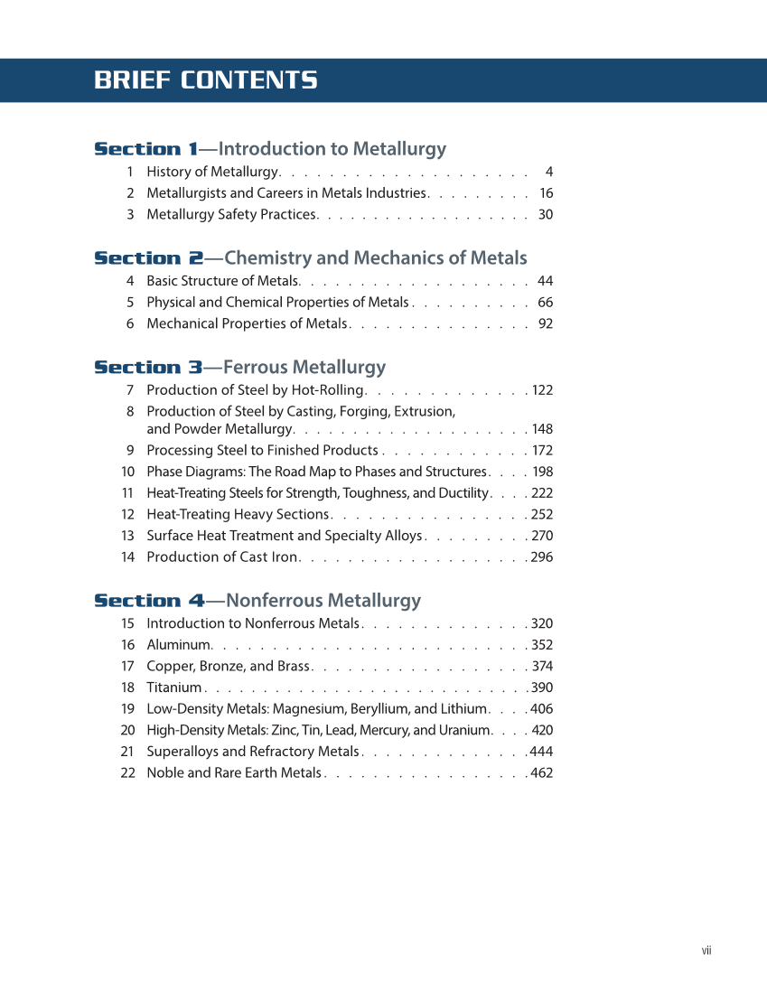 Metallurgy Fundamentals, 6th Edition page vii
