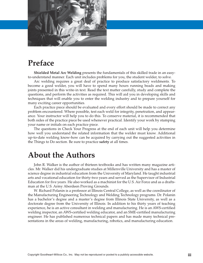 Shielded Metal Arc Welding, 9th Edition page iii