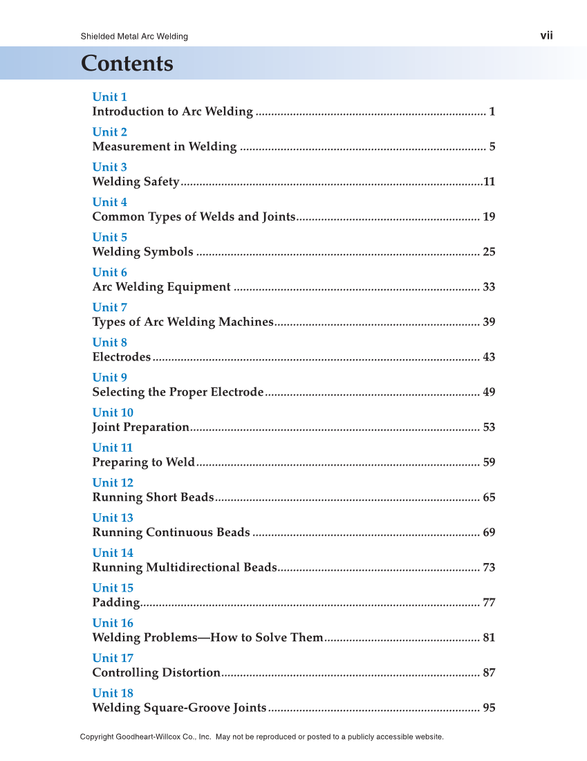 Shielded Metal Arc Welding, 9th Edition page vii