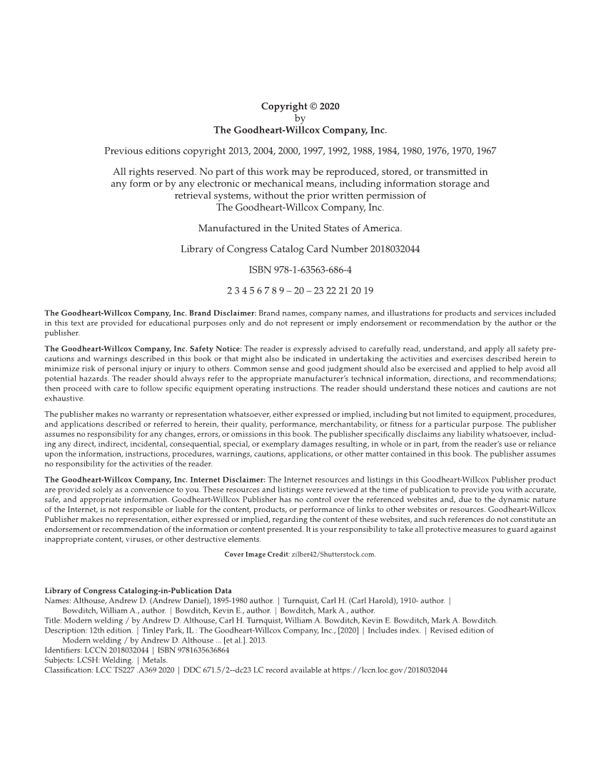 Modern Welding, 12th Edition page ii