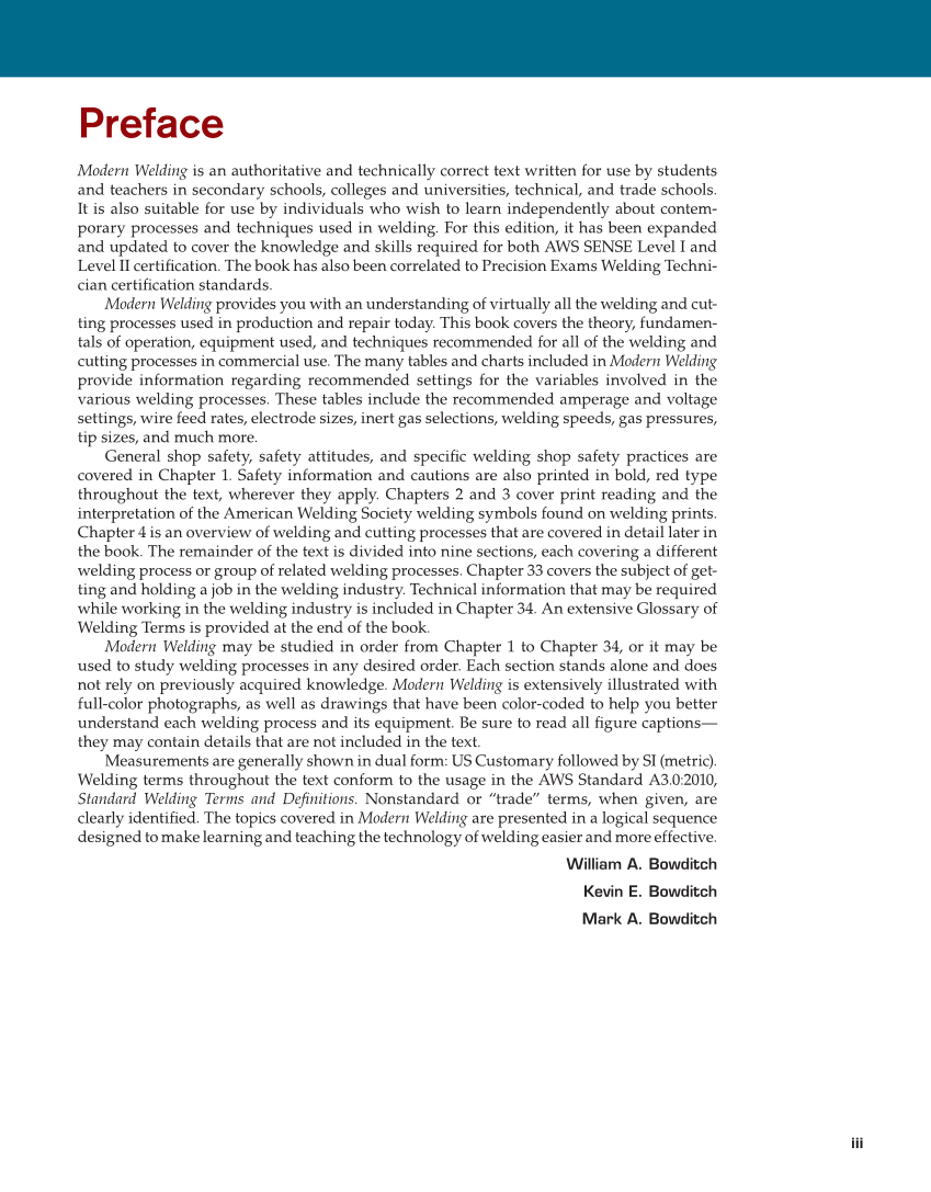 Modern Welding, 12th Edition page iii