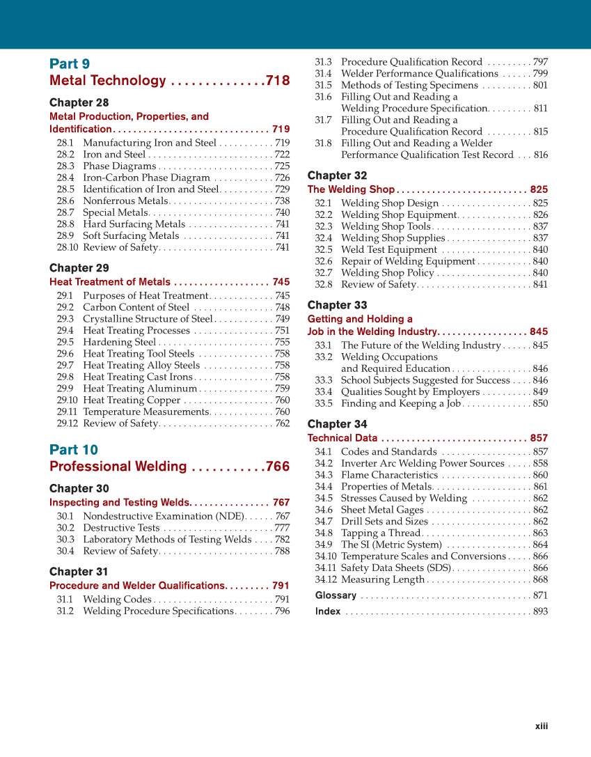 Modern Welding, 12th Edition page xiii