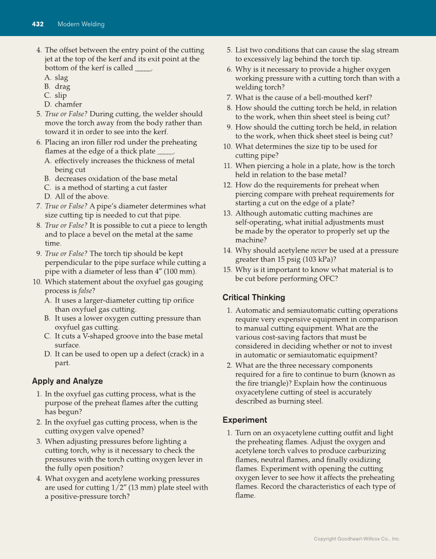 Modern Welding, 12th Edition page 432