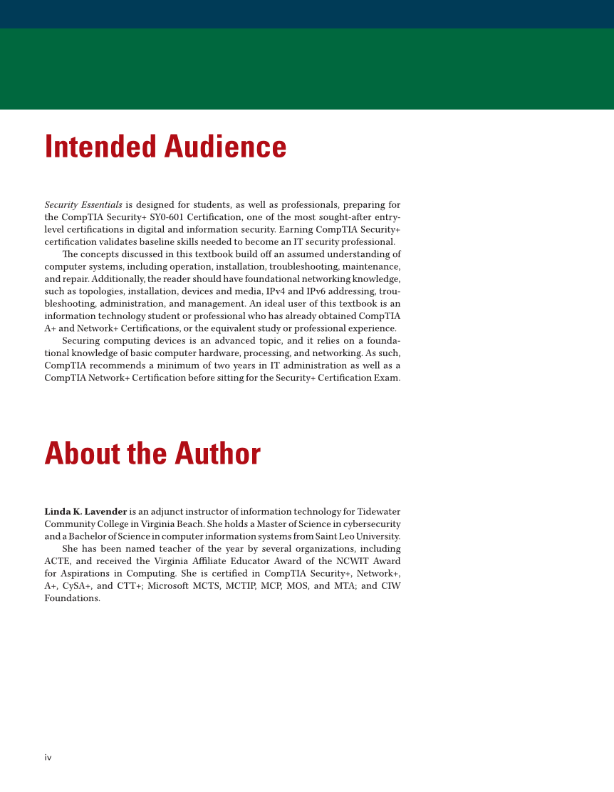 Security Essentials, Textbook page iv